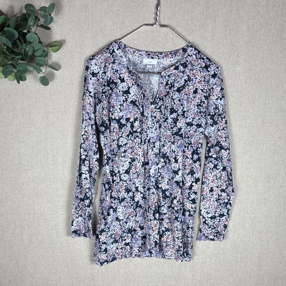 J. Jill Tops - J. Jill > Floral Purple V Neck Long Sleeve Top Small